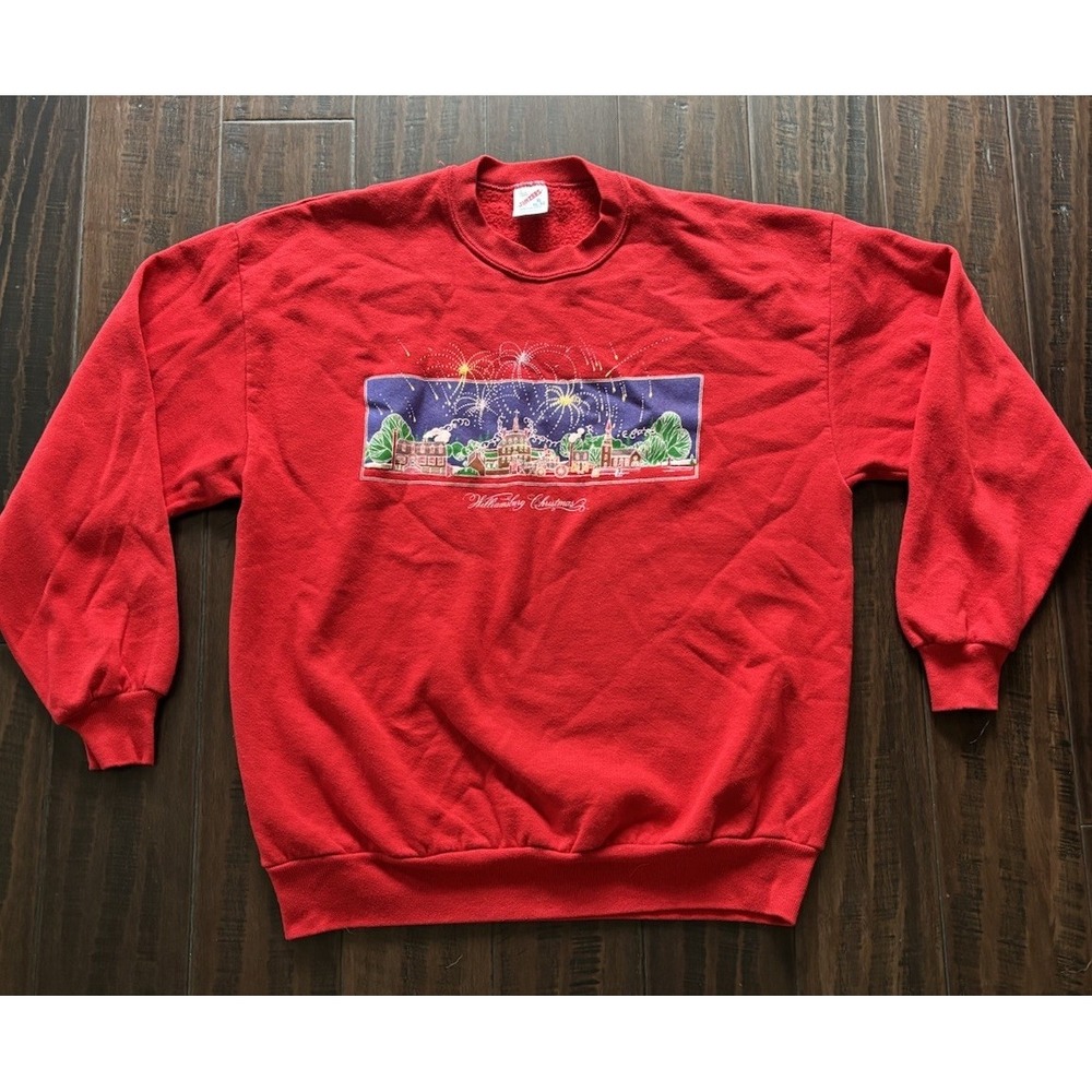 Vintage 90s Colonial Williamsburg Sweatshirt Adult XL Christmas Red Jerzees USA